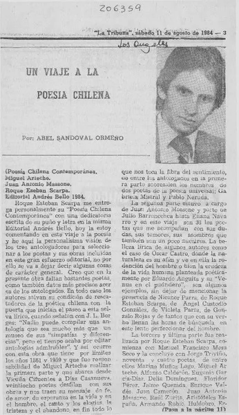 Un viaje a la poesía chilena  [artículo] Abel Sandoval Ormeño.