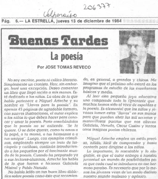 La poesía  [artículo] José Tomás Reveco.