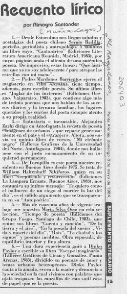 Recuento lírico  [artículo] Almagro Santander.