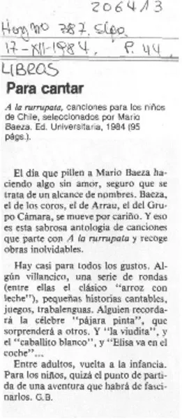 Para cantar  [artículo] G. B.