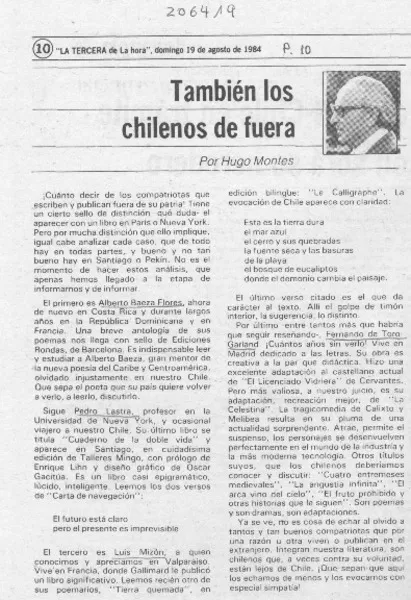 También los chilenos de fuera  [artículo] Hugo Montes.