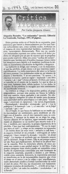 Alejandra Basualto, "Las malamadas"  [artículo] Carlos Jorquera Alvarez.