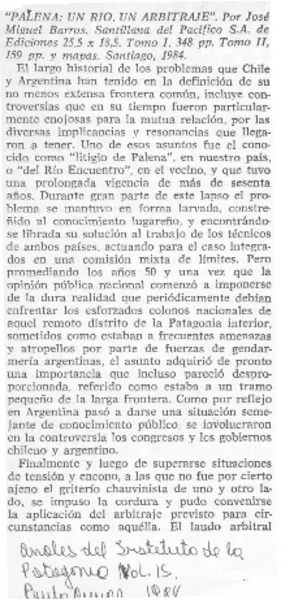 "Palena, un río, un arbitraje"  [artículo] Mateo Martinic B.