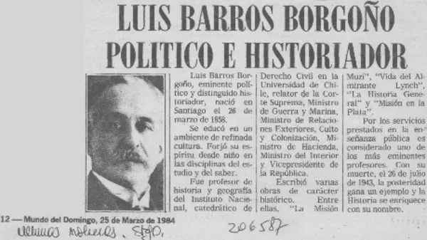 Luis Barros Borgoño político e historiador  [artículo].