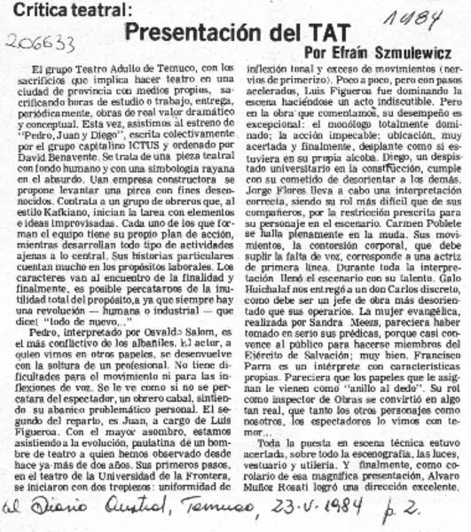 Presentación del TAT  [artículo] Efraín Szmulewicz.