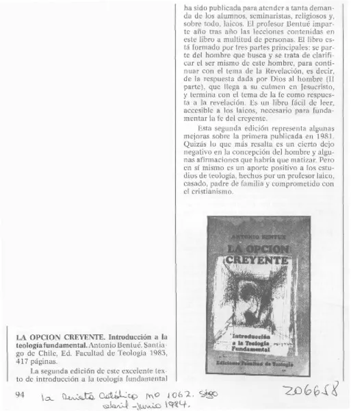 La Opción creyente  [artículo].