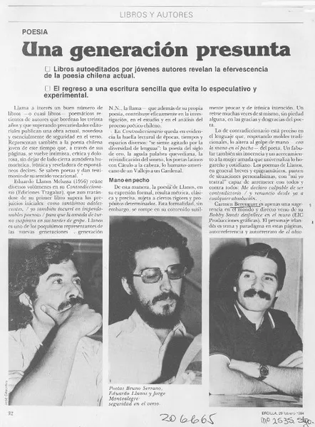 Una generación presunta  [artículo] Jaime Quezada.