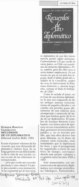 "Recuerdos de un diplomático"  [artículo] Eugenio García-Díaz.