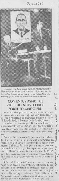 Con entusiasmo fue recibido nuevo libro sobre Eduardo Frei  [artículo].