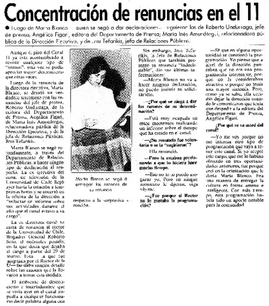 Concentración de renuncias en el 11 : [entrevista] [artículo].