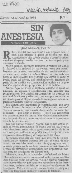 Donde estás, Marta?  [artículo] Jorge A. Ramírez.