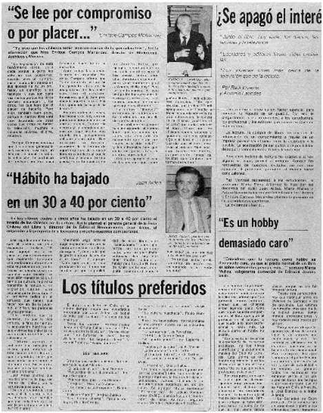 Se apagó el interés del chileno por la lectura -- ? Se lee por compromiso o por placer"  [artículo].