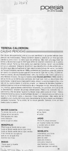 Teresa Calderón, "Causas perdidas"  [artículo] Jaime Quezada.
