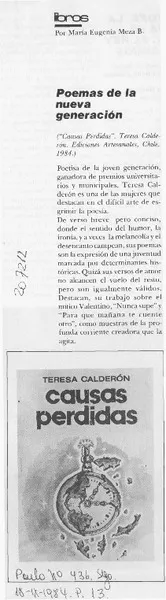 Poemas de la nueva generación  [artículo] María Eugenia Meza B.