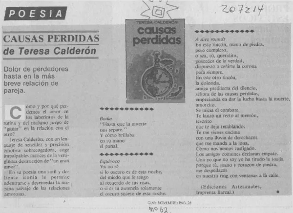 "Causas perdidas" de Teresa Calderón  [artículo].