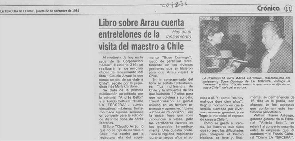 Libro sobre Arrau cuenta entretelones de la visita del maestro a Chile  [artículo].