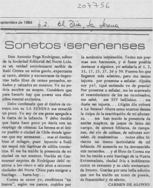 "Sonetos serenenses"  [artículo] Carmen de Alonso.