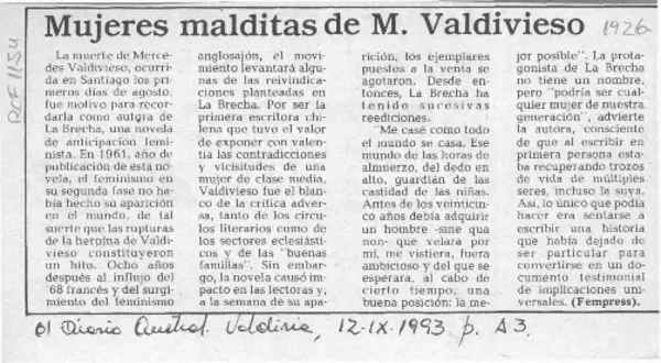 Mujeres malditas de M. Valdivieso  [artículo].