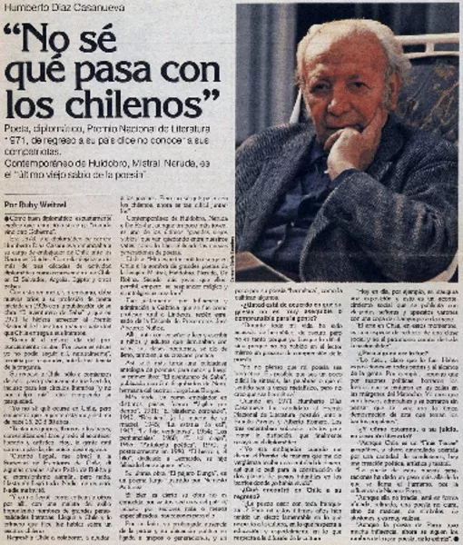 "No sé qué pasa con los chilenos" [entrevista] [artículo] : Ruby Weitzel.