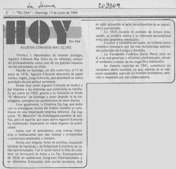 Agustín Edwards Mac Clure  [artículo] Fap.