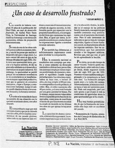 Un caso de desarrollo frustrado?  [artículo] Oscar Muñoz G.