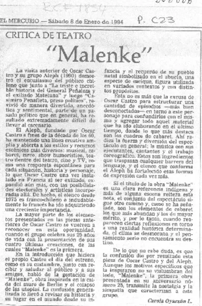 "Malenke"  [artículo] Carola Oyarzún L.