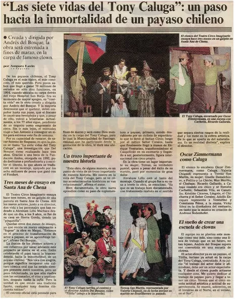 "Las siete vidas del Tony Caluga", un paso hacia la inmortalidad de un payaso chileno  [artículo] Amparo Lavín.
