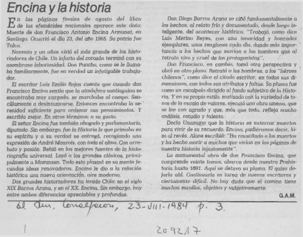 Encina y la historia  [artículo] G. A. M.