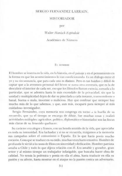 Sergio Fernández Larraín, historiador  [artículo] Walter Hanisch Espíndola.