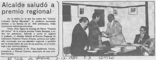 Alcalde saludó a Premio regional  [artículo].