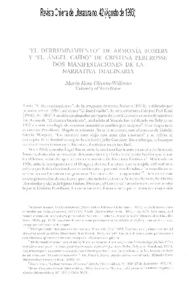 "El derrumbamiento" de Armonía Somers y "El ángel caído" de Cristina Peri-Rossi; dos manifestaciones de la narrativa imaginaria  [artículo] María Rosa Olivera-Williams.