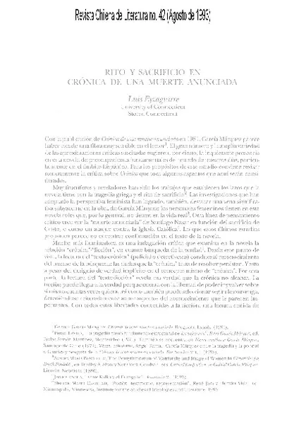 Rito y sacrificio en "Crónica de una muerte anunciada"  [artículo] Luis Eyzaguirre.