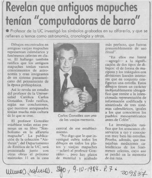 Revelan que antiguos mapuches tenían "computadoras de barro"  [artículo].