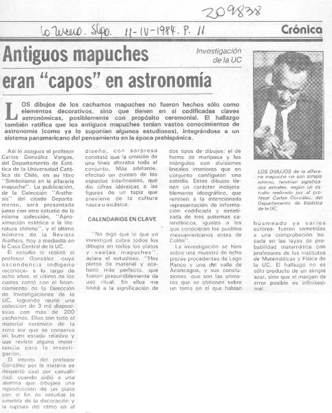 Antiguos mapuches eran "capos" en astronomía  [artículo].