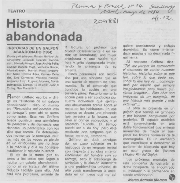Historia abandonada  [artículo] Marco Antonio Moreno.