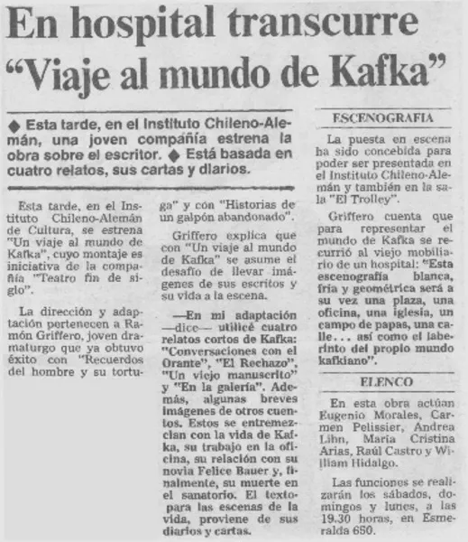 En hospital transcurre "Viaje al mundo de Kafka"  [artículo].
