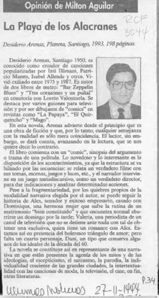 La playa de los alacranes  [artículo] Milton Aguilar.