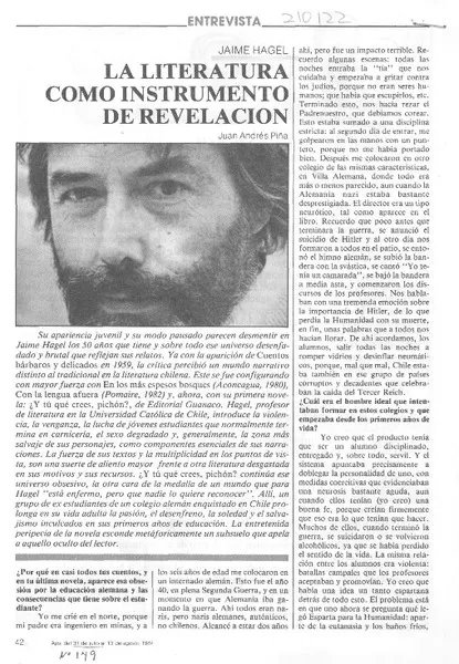 "La literatura como instrumento de revelación"  [artículo] Juan Andrés Piña.