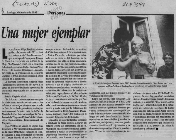 Una Mujer ejemplar  [artículo].