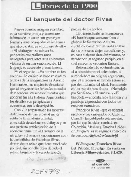El Banquete del doctor Rivas  [artículo]Alejandro Gandolfi.