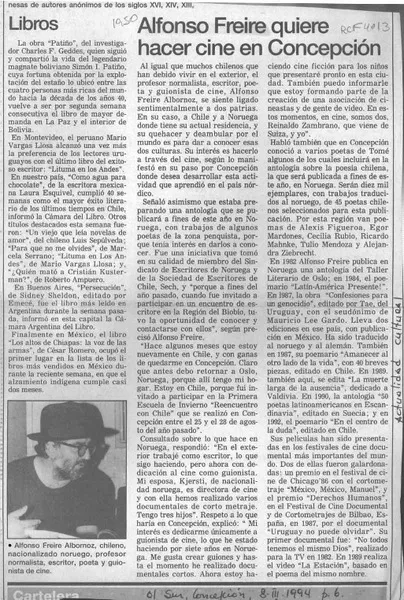 Alfonso Freire quiere hacer cine en Concepción  [artículo].