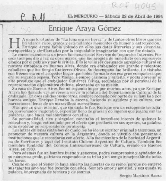 Enrique Araya Gómez  [artículo] Sergio Martínez Baeza.