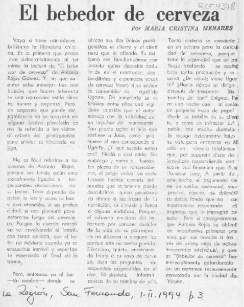 El bebedor de cerveza  [artículo] María Cristina Menares.