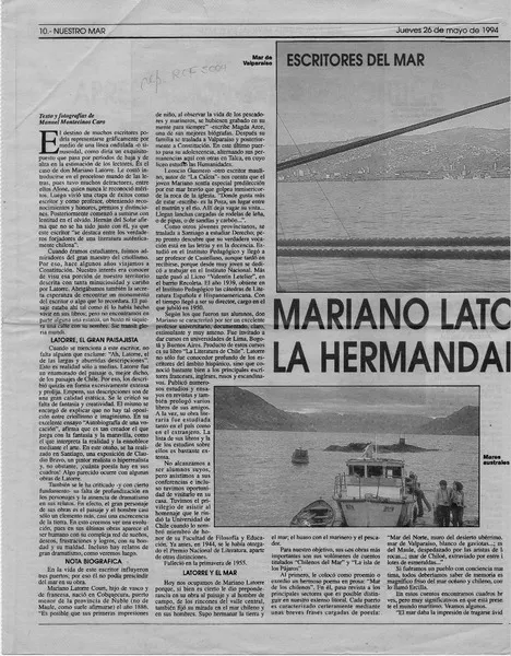 Mariano Latorre, o la hermandad de la tierra y el mar  [artículo] Manuel Montecinos Caro.