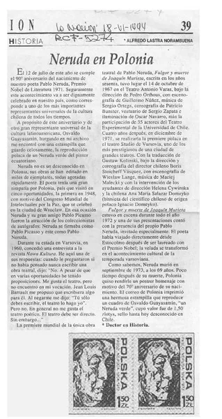 Neruda en Polonia  [artículo] Alfredo Lastra Norambuena.