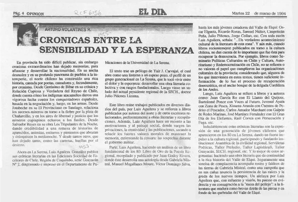 Crónicas entre la sensibilidad y la esperanza  [artículo] Arturo Volantines R.