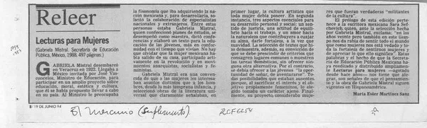 Lecturas para mujeres  [artículo] María Ester Martínez Sanz.