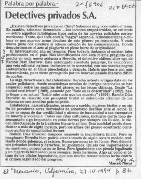 Detectives privados S. A.  [artículo] Marcelo Novoa.