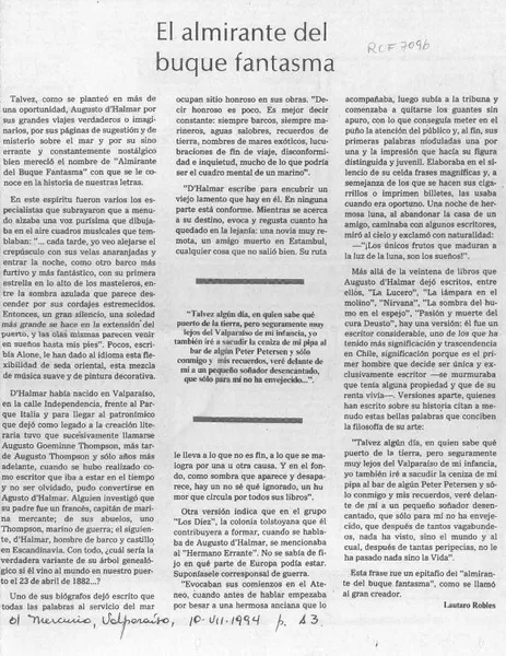 El almirante del buque fantasma  [artículo] Lautaro Robles.