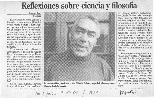 Reflexiones sobre ciencia y filosofía  [artículo] Ximena Poo.